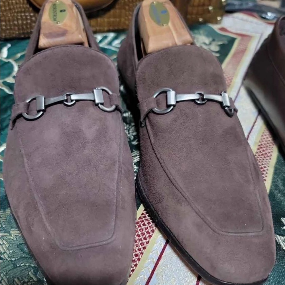 Mezlan Dark Brown Suede Loafers with Metal Accent
